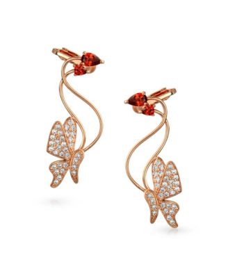 Butterfly CZ Ear Crawler Earrings in Rose Gold Plated Brass