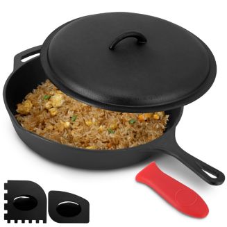 MegaChef 12 Inch Pre-Seasoned Cast Iron Skillet with Cast Iron Lid - Macy's