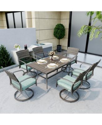 5-Piece Patio Outdoor Dining Set with Square Table and Rattan Swivel Chairs with Green Cushion