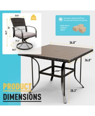 5-Piece Patio Outdoor Dining Set with Square Table and Rattan Swivel Chairs with Green Cushion