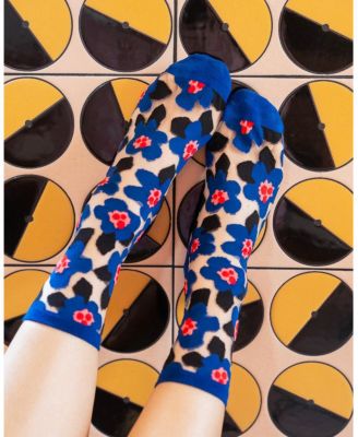 Women's Bold Blue Floral Sheer Sock
