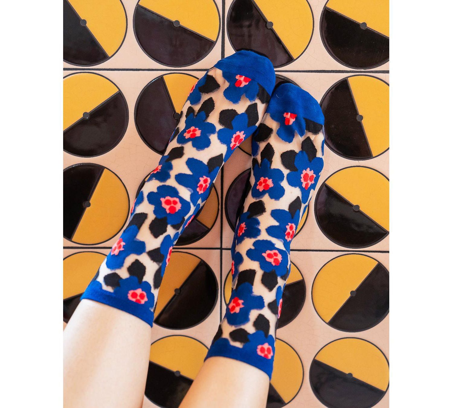 Women's Bold Blue Floral Sheer Sock