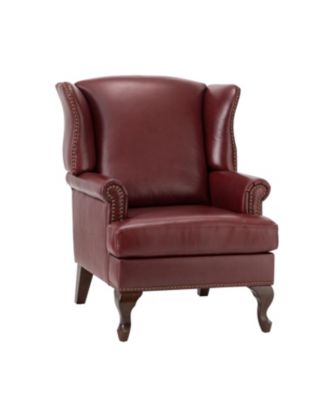 Helmuth Genuine Leather Wingback Armchair with Solid Wood Legs