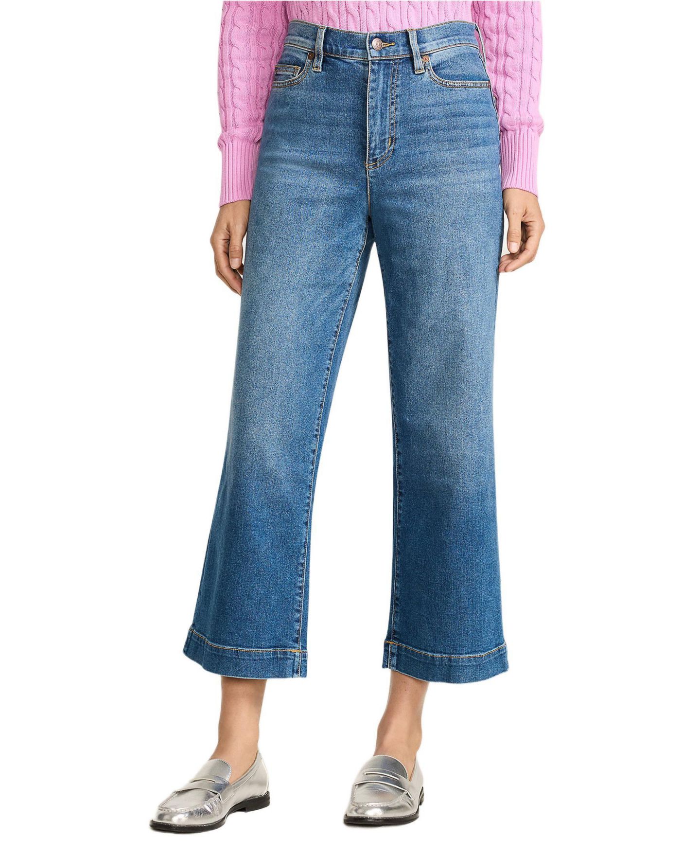 Женские джинсы Lands' End Recover Denim High Rise Wide Leg Crop Jeans, цвет: Индиго синий — фото 1