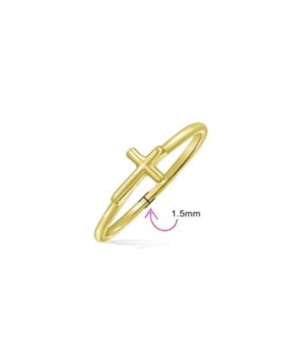 Minimalist Simple Midi Knuckle Thin 1MM Band Stackable Religious Sideways Cross Ring Gold Plated .925 Sterling Silver