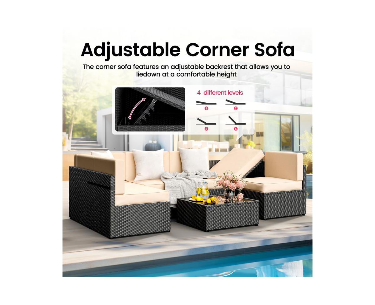 Gray 7-Piece Wicker Outdoor Sectional Set with Coffee Table and Cushions