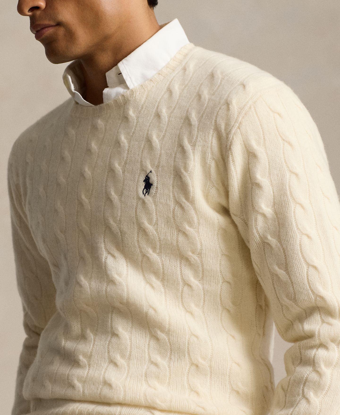 Мужской свитер Polo Ralph Lauren Wool-Cashmere Cable-Knit, цвет: Кремовый — фото 3