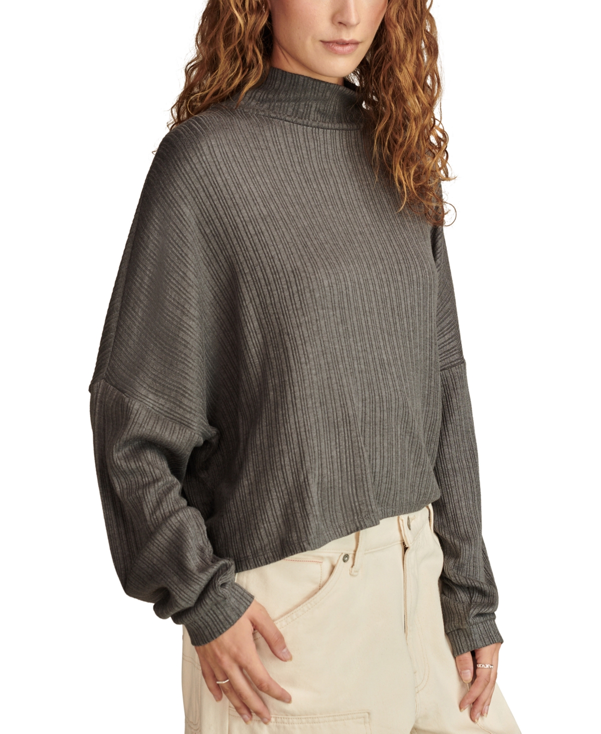Lucky Brand Women's Cloud Ribbed Knit Mock Neck Top