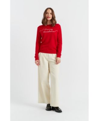 Women's Wool-Cashmere Merry Christmas Sweater