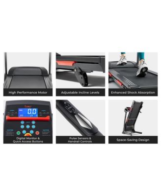 Adjustable Incline Foldable SMART Treadmill w Digital Monitor, Shock Absorption, Pulse Sensors, Handrail Controls, Exclusive SunnyFit App Bluetooth Connectivity