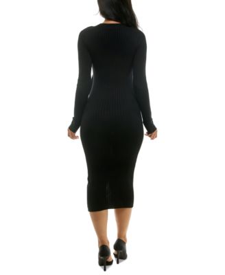 Juniors Faux Wrap Button Midi Sweater Dress