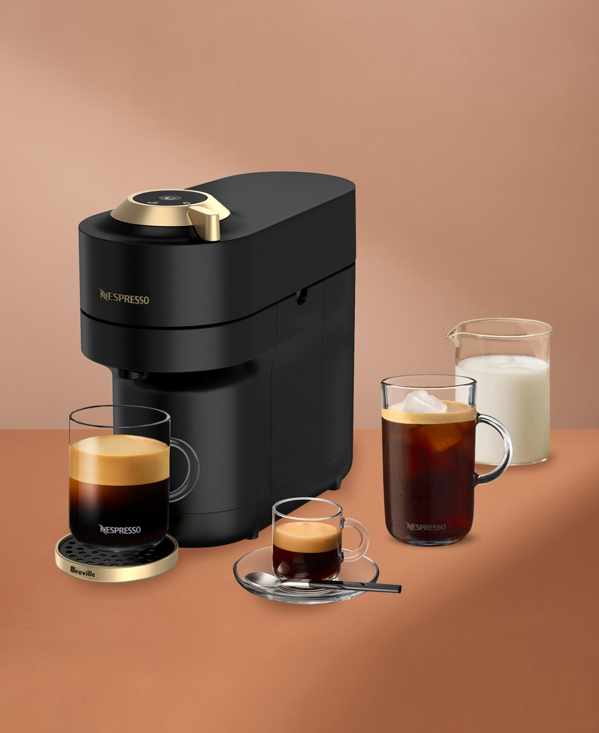 Nespresso Vertuo Pop+ Deluxe Coffee & Espresso Maker By Breville In Matte Black,gold