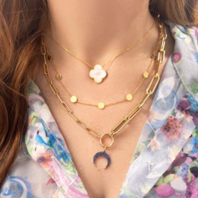 Extra Large Mother of Pearl Single Clover Necklace 14K Gold