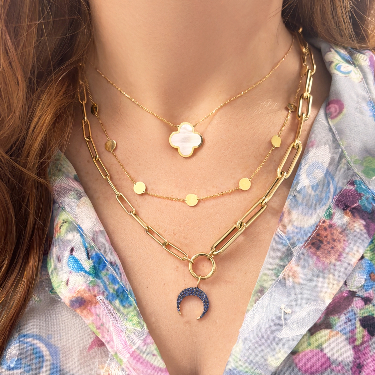 The Lovery Extra Large Mother of Pearl Single Clover Necklace 14K Gold