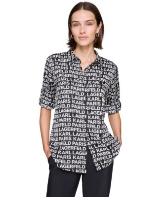 KARL LAGERFELD PARIS - Women's Logo-Print Button-Up Shirt