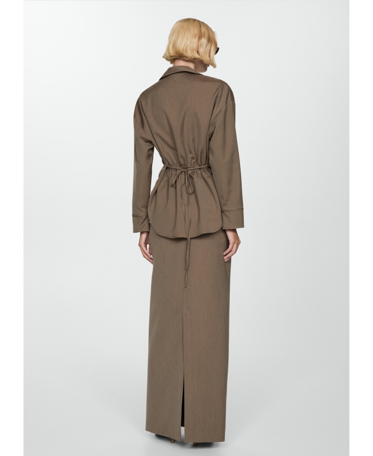 Mango Women's Slit Long Skirt -Pastel Brown