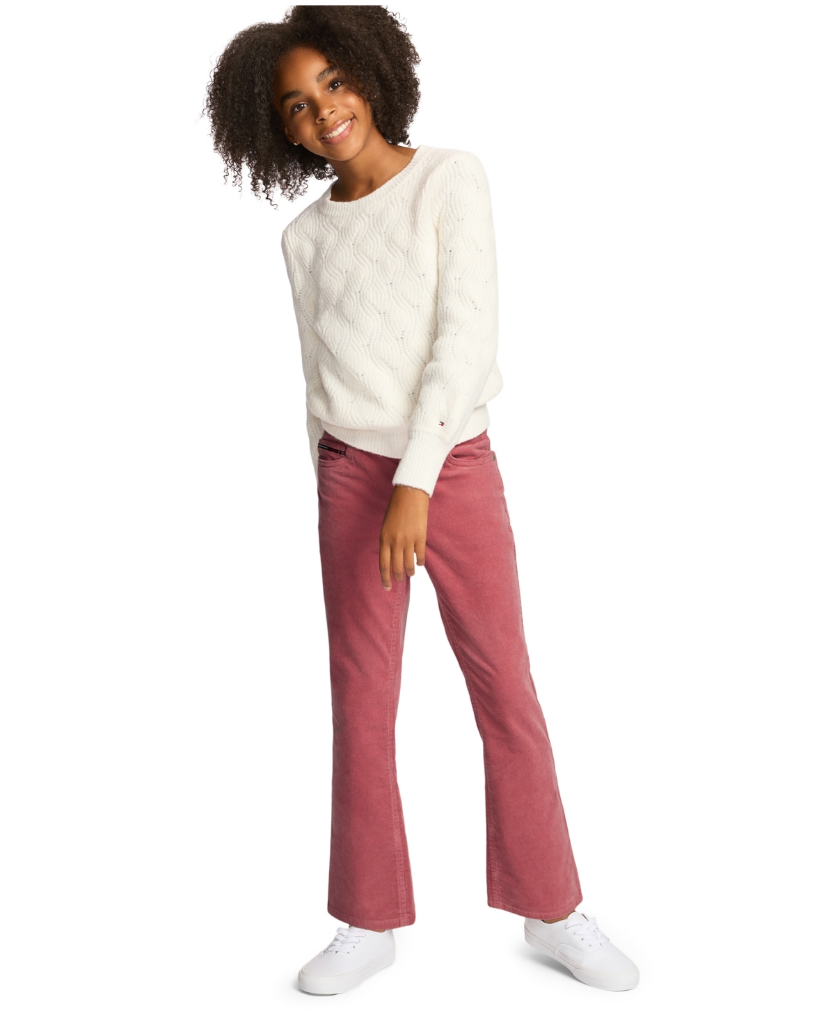 Tommy Hilfiger Big Girls Stretch Corduroy Flare Jean In Dark Pink