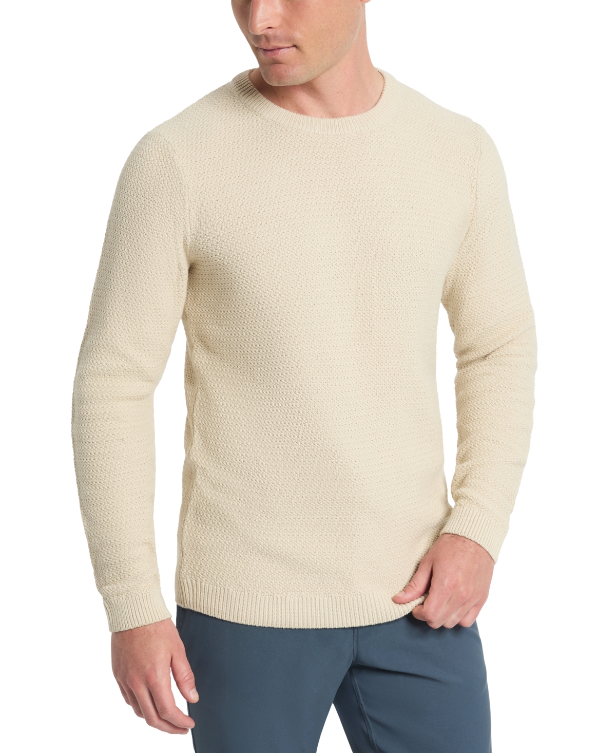 Kenneth Cole Men's Slim Fit Popcorn Crewneck Sweater In Off White