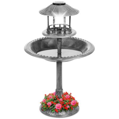 Solar Outdoor Bird Bath Pedestal Fountain Garden Decoration w/ Fillable Planter Base