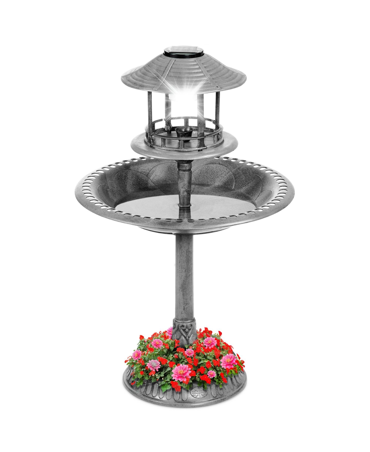Best Choice Products Solar Outdoor Bird Bath Pedestal Fountain Garden Decoration w/ Fillable Planter Base
