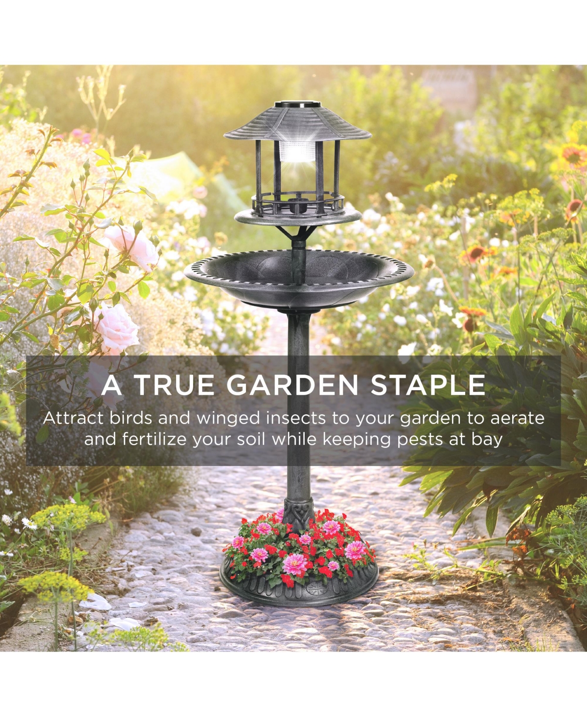 Best Choice Products Solar Outdoor Bird Bath Pedestal Fountain Garden Decoration w/ Fillable Planter Base