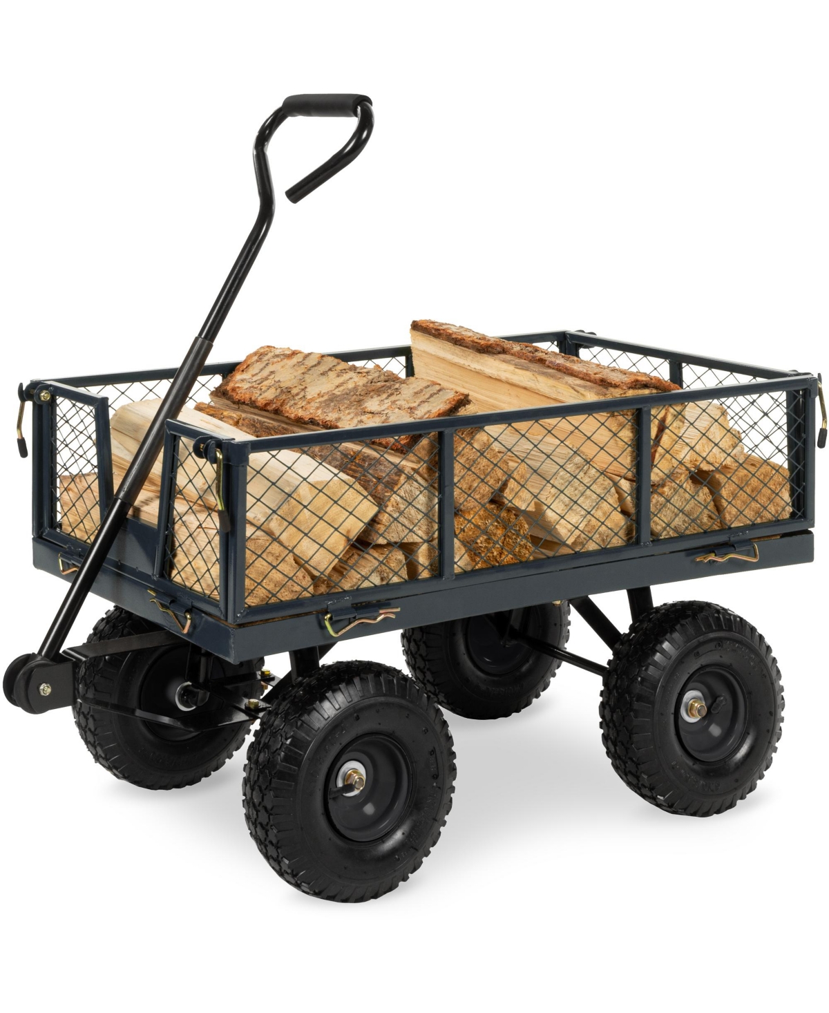 Best Choice Products Heavy-Duty Steel Garden Wagon Lawn Utility Cart w/ 400lb Capacity, Removable Sides, Handle -- Gray