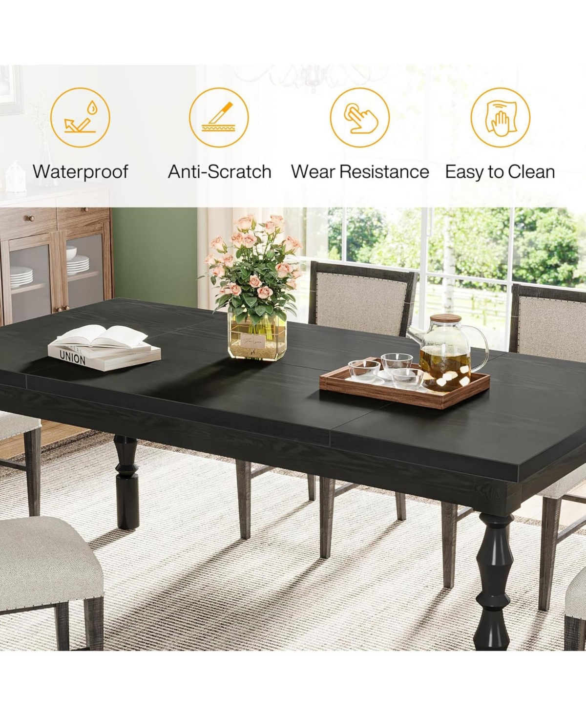 Tribesigns 62” Wood Dining Table for 4-6 People, Farmhouse Rectangle Kitchen Table, Dinner Table Kitchen & Dining Room Furniture with Car