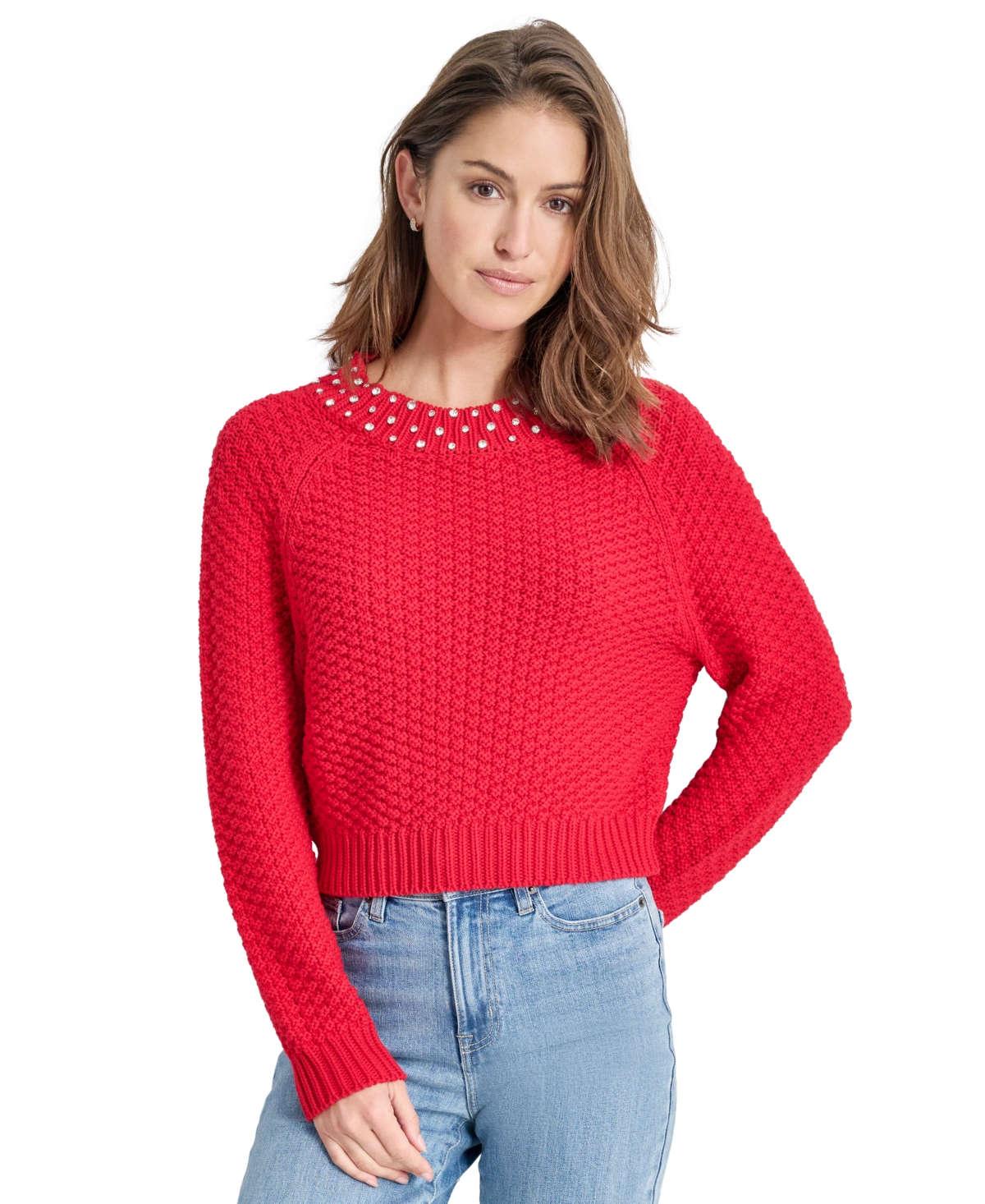 Petite Embellished Mock-Neck Sweater - Red Light