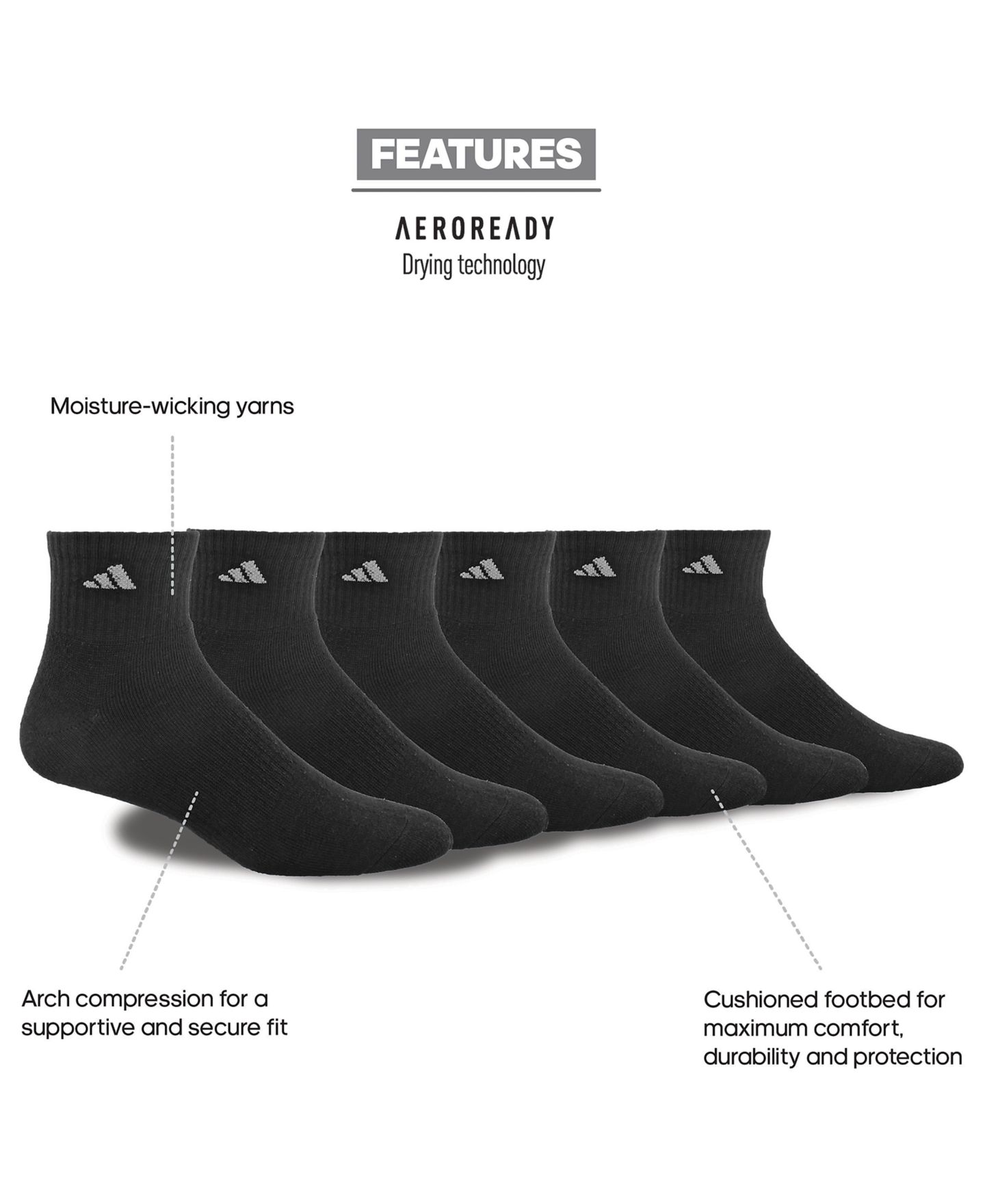 Носки для мужчин, укороченные, с амортизацией, 6 шт. — adidas, цвет: Чёрный — фото 5