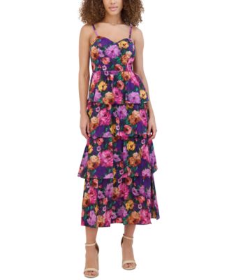 Siena Women's Printed Sweetheart-Neck Tiered-Ruffle Dress - Macy's