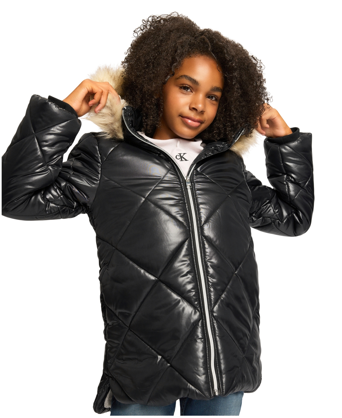Calvin Klein Big Girls Diamond Quilt Puffer Jacket
