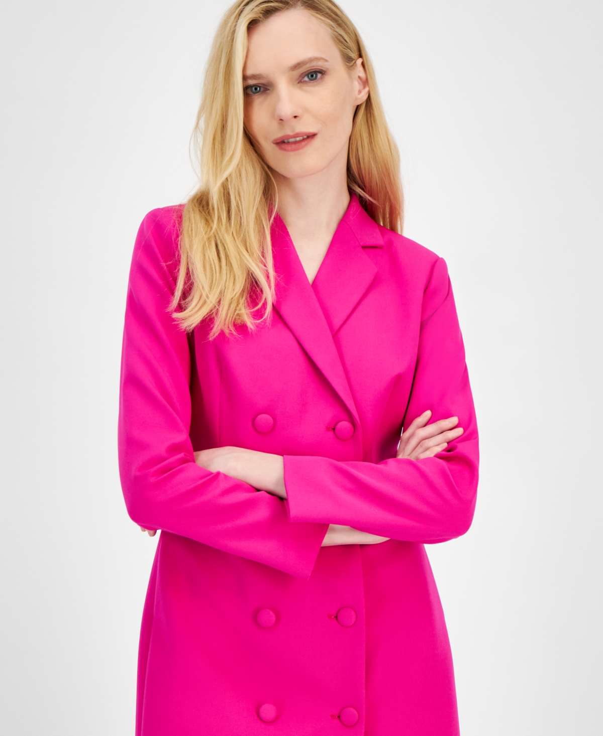 Tahari Asl Women's Double-breasted Jacket Dress In Shocking Pink