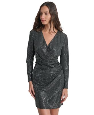 DKNY Women's Metallic-Dot Gathered-Waist Dress