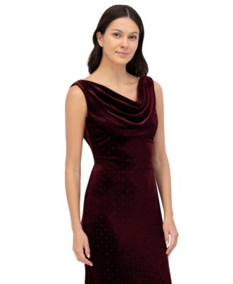 Women's Embellished Cowlneck Sleeveless Velvet Gown