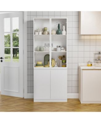 White Wood Accent Storage Cabinet With Tempered Glass Doors