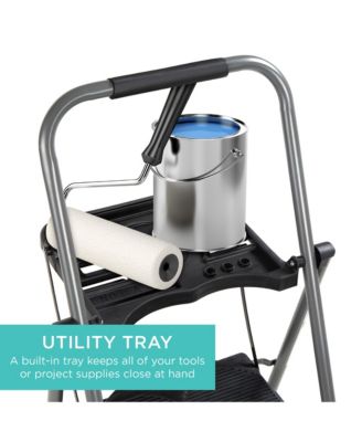 3-Step Portable Folding Anti-Slip Steel Ladder w/ Hand Grip, Utility Tray, 330lb Capacity