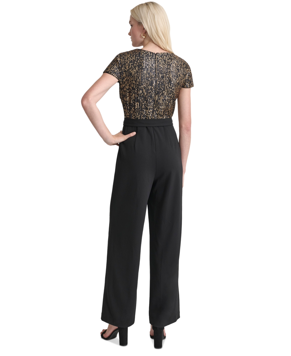 Dkny Women's Shoulder-Cutout Asymmetric Jumpsuit -Gold