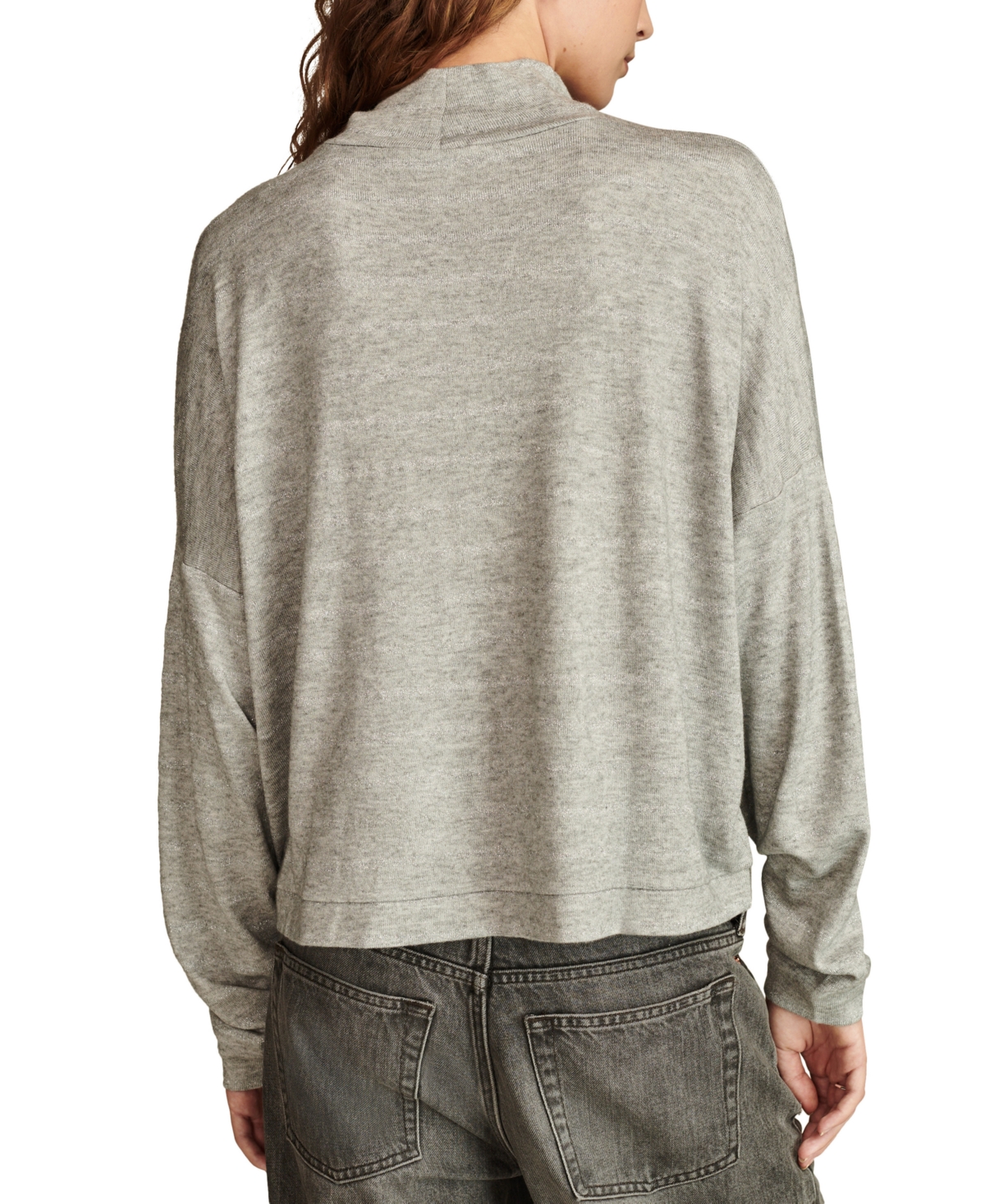 Lucky Brand Cloud Shine Stripe Mock Neck Knit Top In Grey Stripe