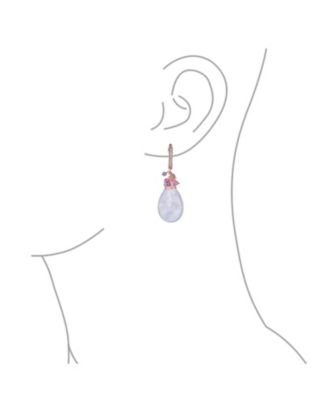 Natural Teardrop Stone and Multi-Color Beads Accent Crystal Drop Earrings Gold Plated