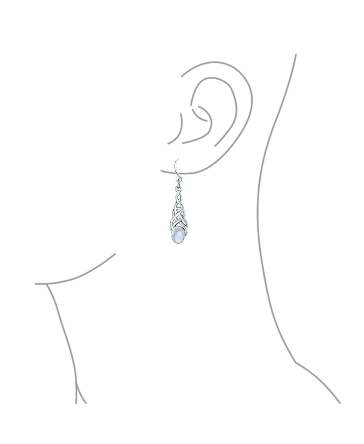 Bling Jewelry NaturalOval Irish Love Celtic Knot Dangle Earrings For Women .925 Sterling Silver Fish Wire Hook - Moonstone