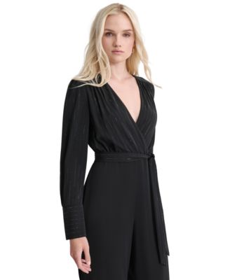 DKNY Women's Rhinestone-Striped Split-Leg Jumpsuit