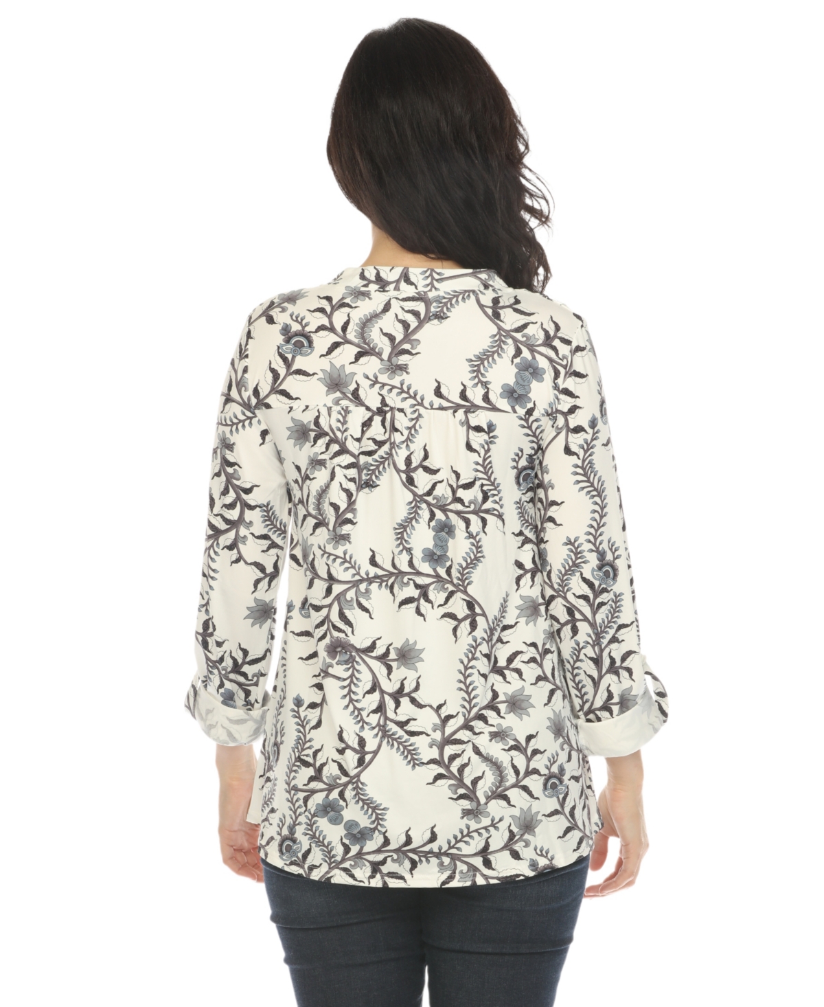 White Mark Women's Paisley Button Front Tunic Top In White Black