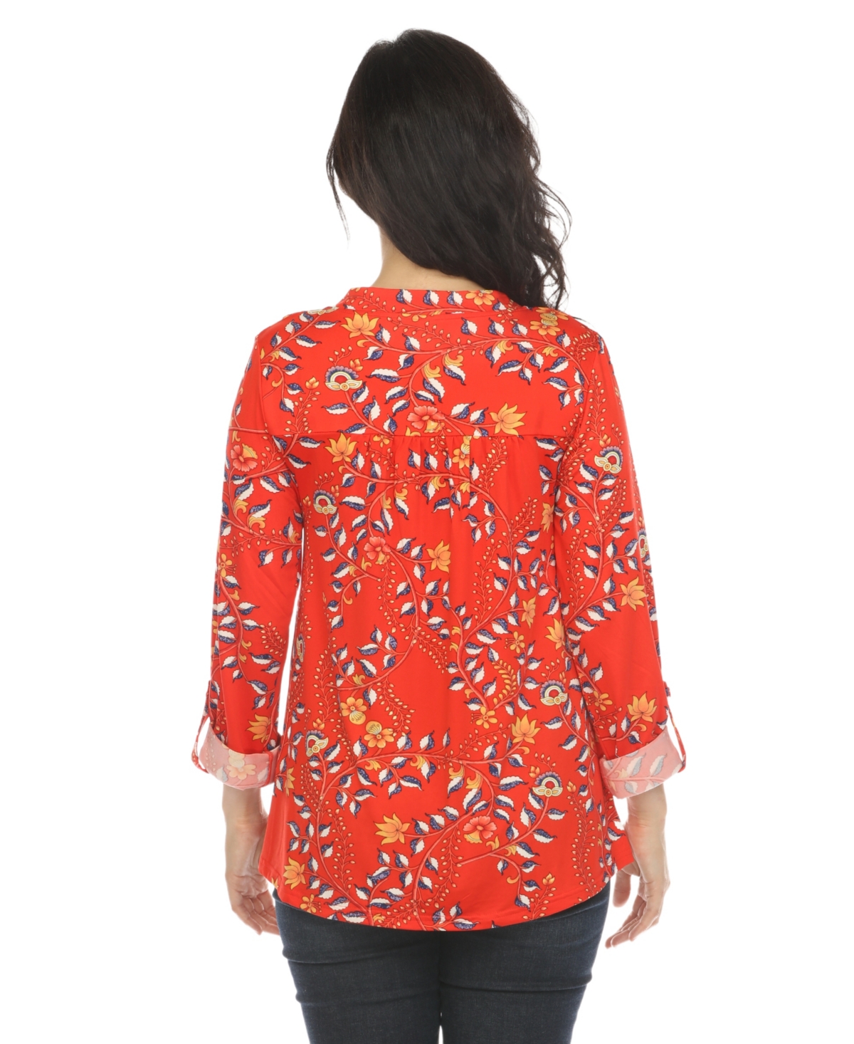 White Mark Women's Paisley Button Front Tunic Top In Red