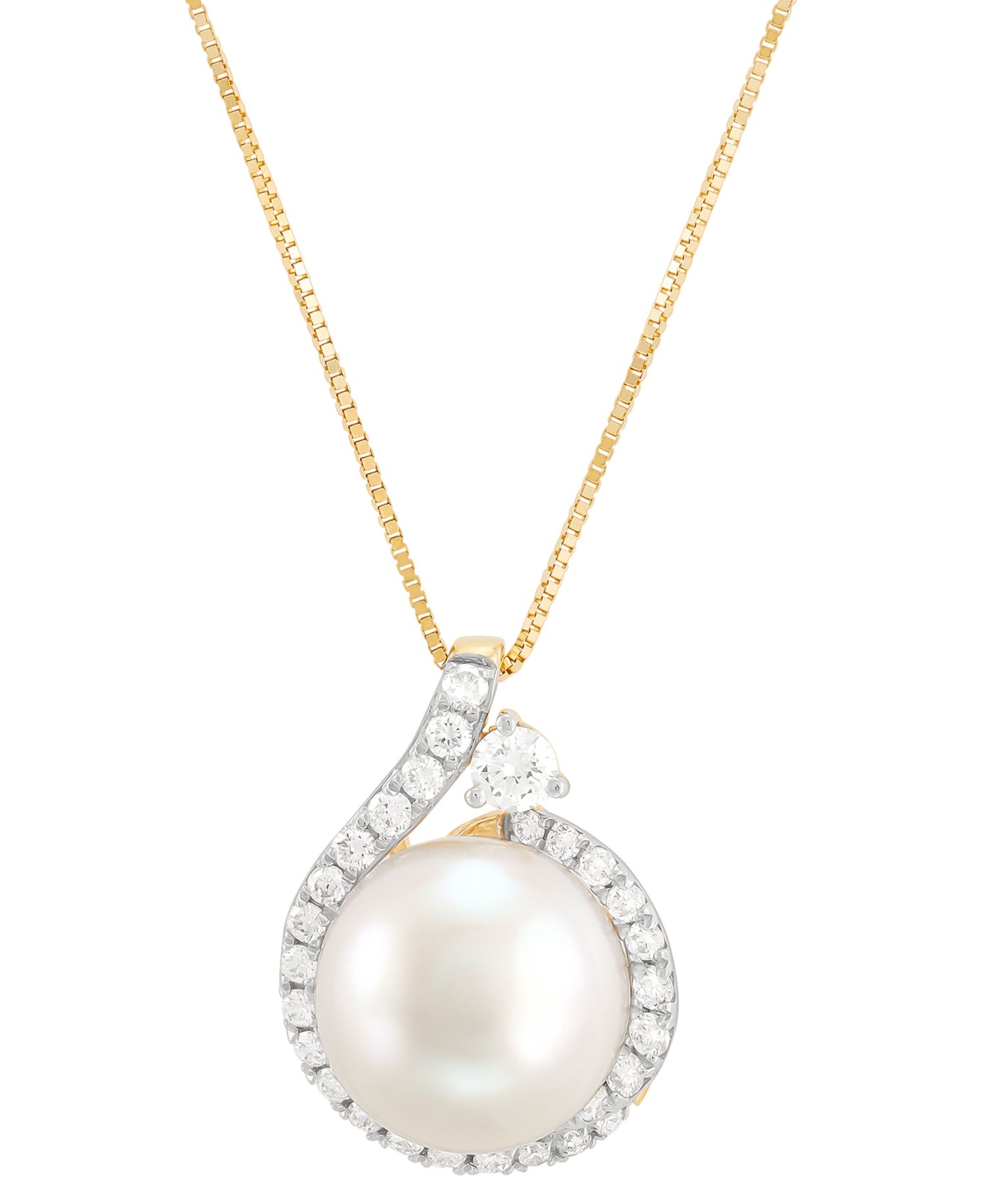 Cultured Freshwater Pearl (10mm) & Lab Grown Diamond (3/8 ct. t.w.) 18" Pendant Necklace in 14k Gold