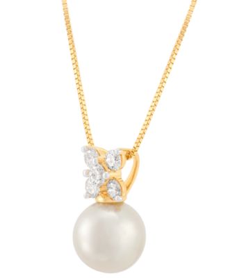 Cultured Freshwater Pearl (8-1/2mm) & Lab Grown Diamond (1/3 ct. t.w.) Cluster 18" Pendant Necklace in 14k Gold