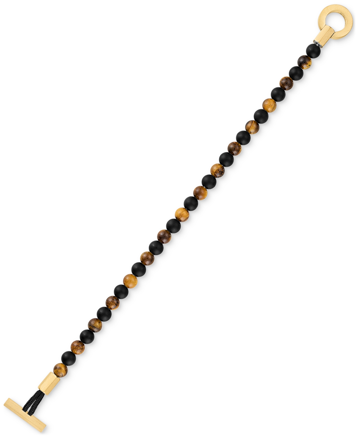 Shop Esquire Men's Jewelry Onyx & Tiger Eye Bead Toggle Bracelet In Gold-tone Ion-plated Stainless Steel, Created For Macy's (a