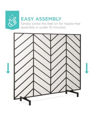 38x31in Single Panel Handcrafted Iron Chevron Fireplace Screen w/ Distressed Finish