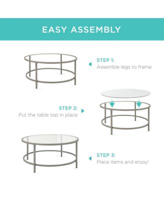 36in Round Tempered Glass Coffee Table for Home, Living Room, Dining Room