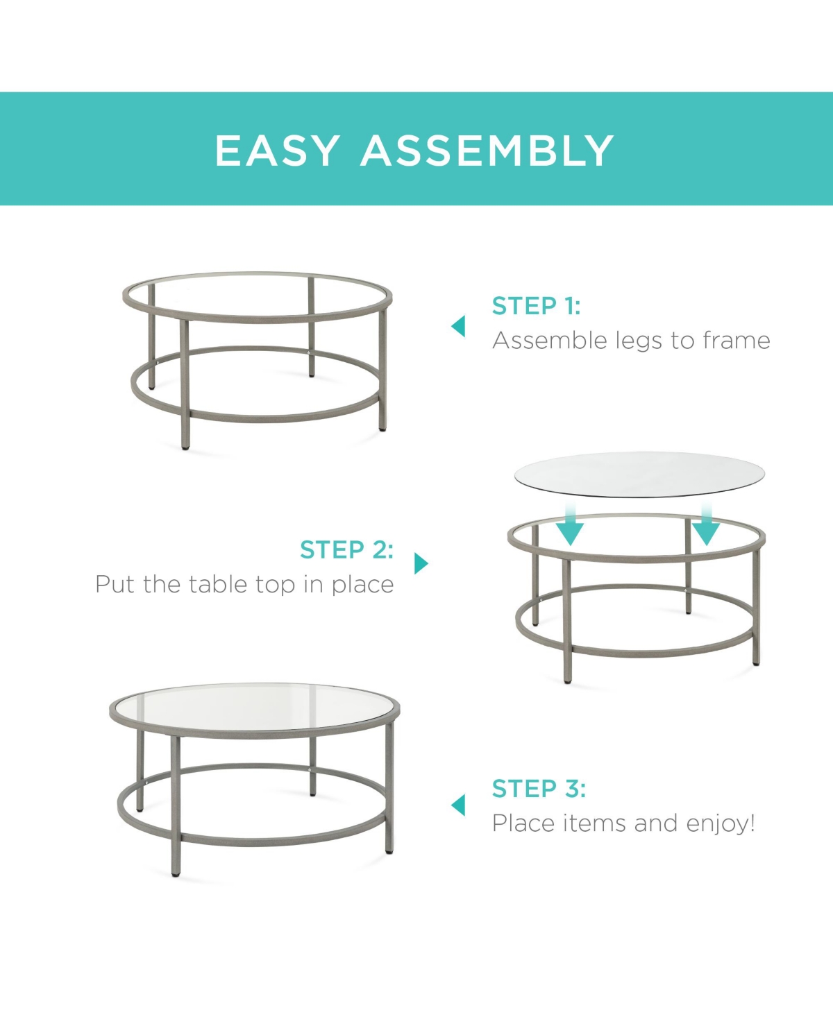 Best Choice Products Round Tempered Glass Coffee Table for Home, Living Room, Dining Room