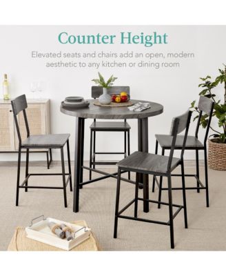 5-Piece Modern Round Counter Height Dining Set w/ 4 Chairs, 1.5in Thick Table